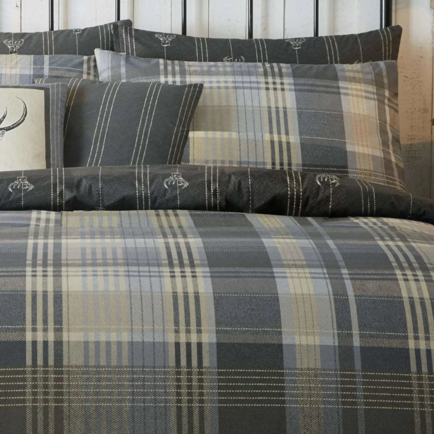 Connolly Check 100% Brushed Cotton Duvet Set Charcoal