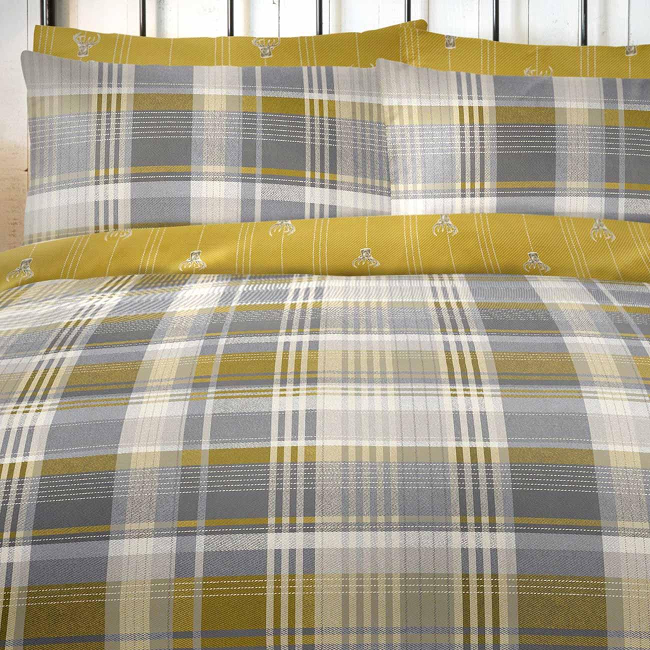 Connolly Check 100% Brushed Cotton Duvet Set Ochre