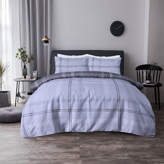 Waffle Grey Check Duvet Cover Set