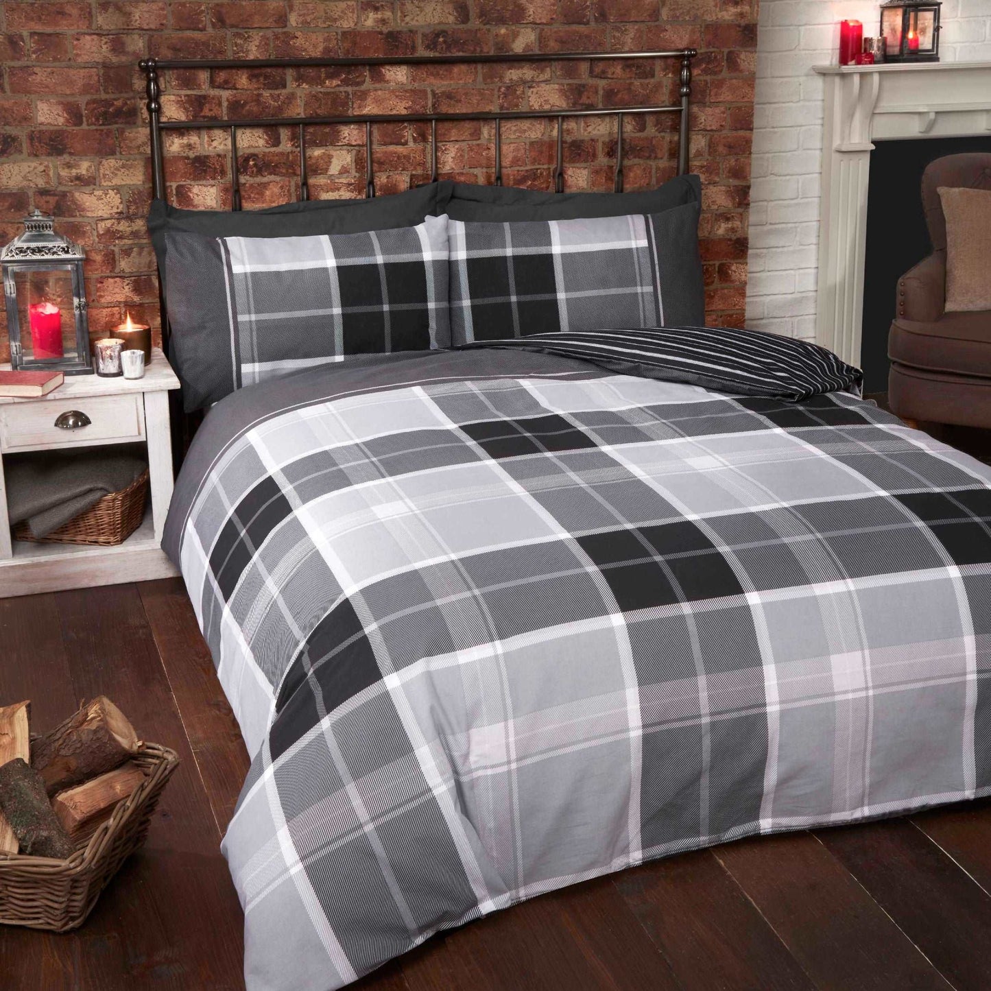 A very on trend tartan checked print duvet set available in 3 beautiful colourways. The reverse of the duvet cover carries a striped design in contrasting colours to give your room a different look and feel. This beautifully designed bedding range is simply gorgeous and creates an overall look that is pleasingly sophisticated