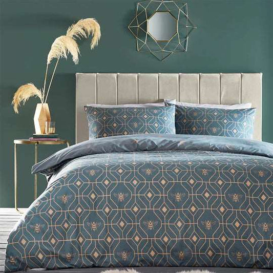 Bee Deco Geometric Double Duvet Set - French Blue