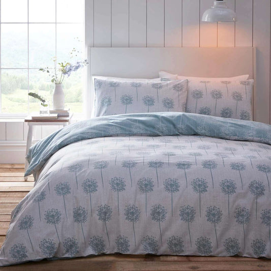 Dandelion Reversible Print Aqua Double Duvet Set