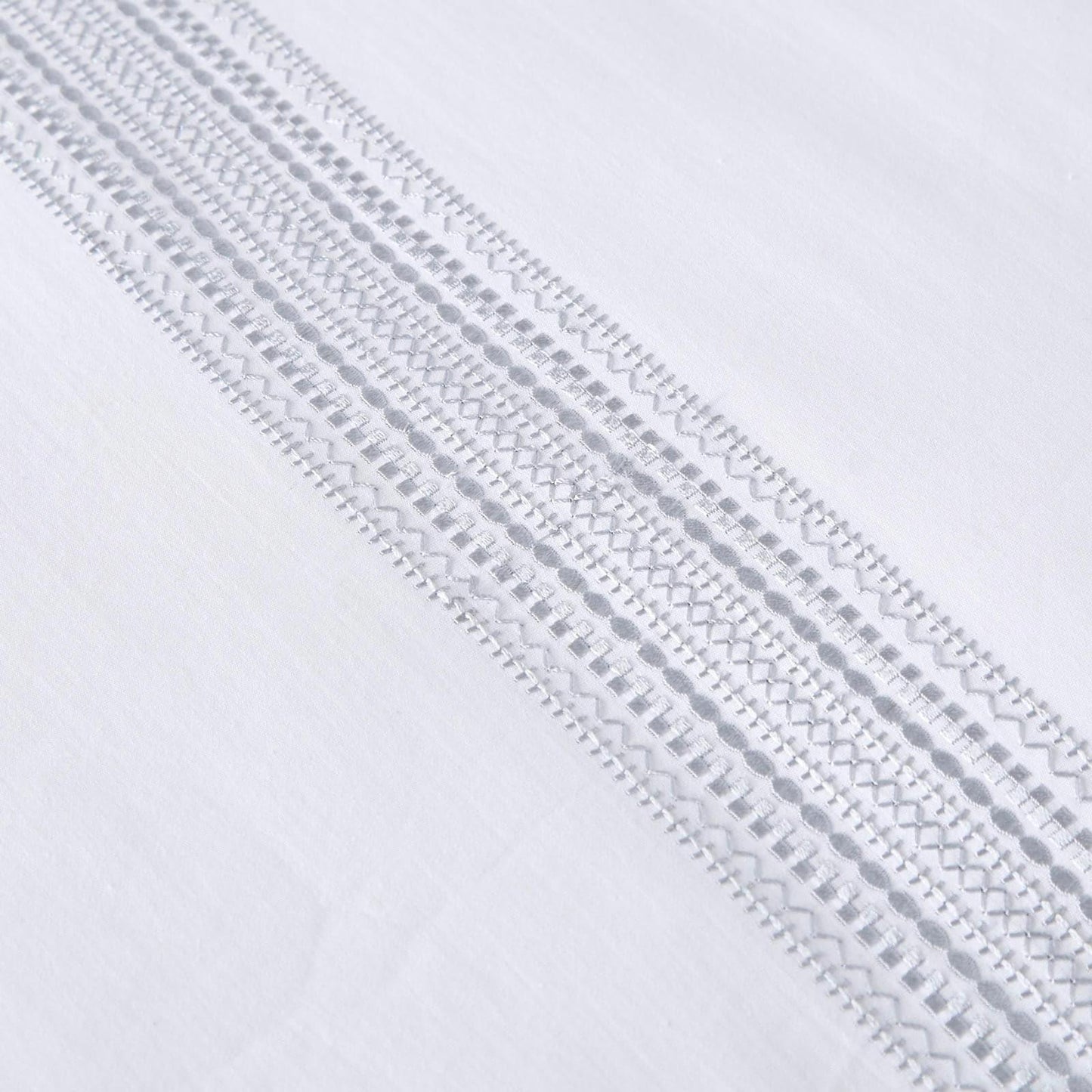 Embroidered Band 100% Cotton Duvet Set White