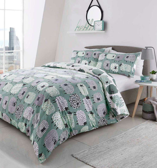 Dotty Sheep Double Duvet Set Duck Egg