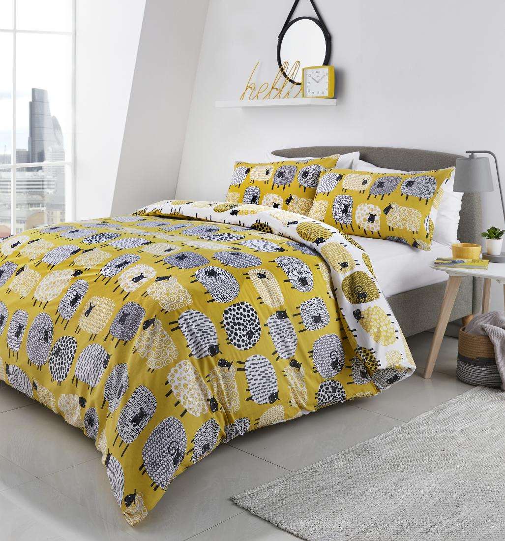 Dotty Sheep Double Duvet Set Ochre