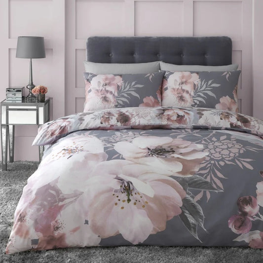 Dramatic Floral Grey Single duvet set