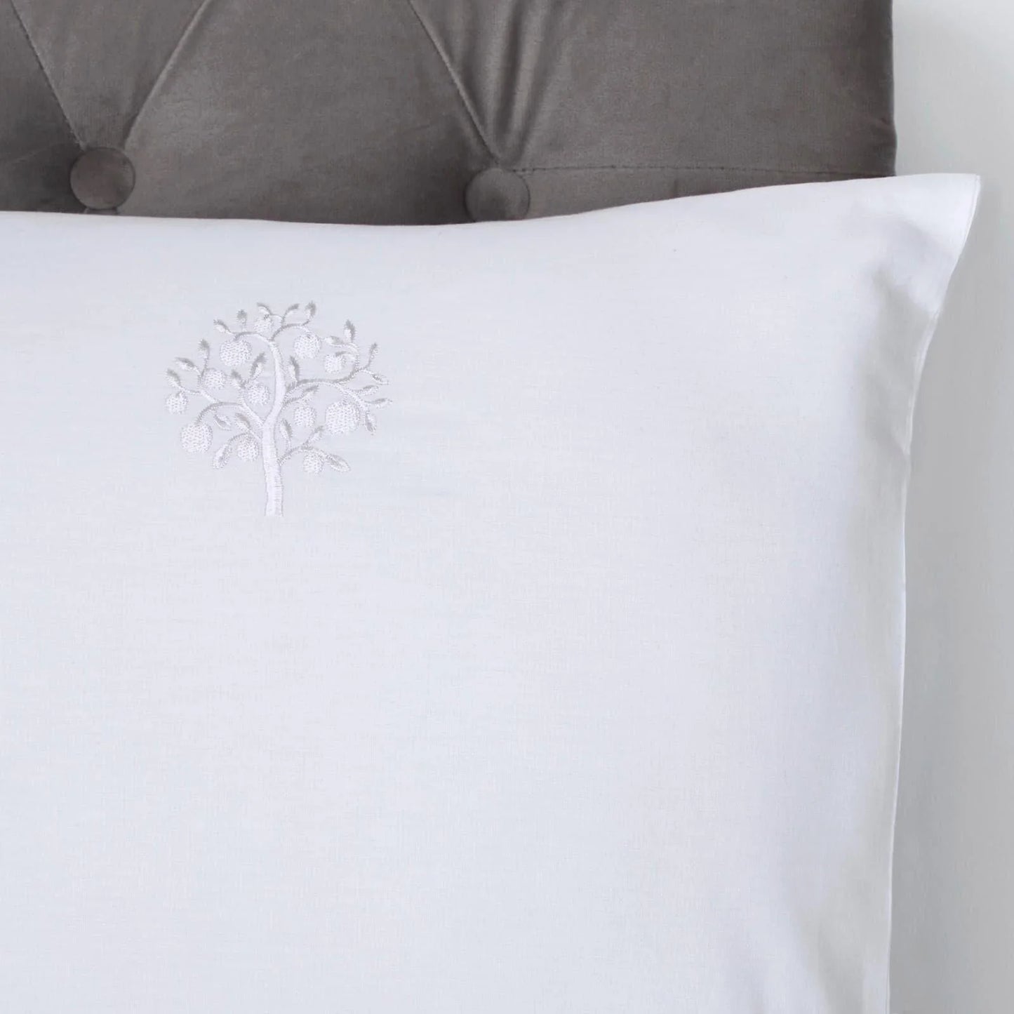 Embroidered Trees Double Duvet Set White