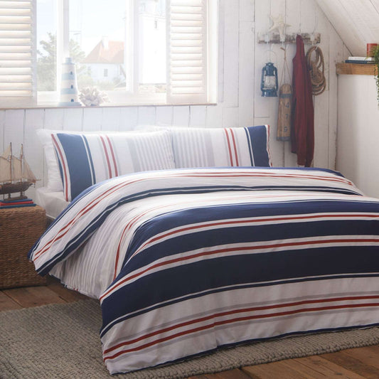 Nautical Stripe Red White & Blue Double Duvet Set