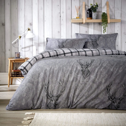 Highland Stag Duvet Set for Caravans and Motorhomes – Grey