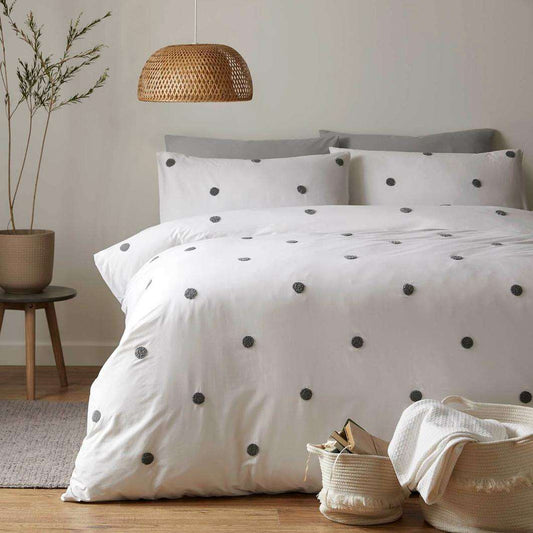 Garden Dot Double Duvet Set White & Slate