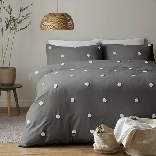 Garden Dot Bettwäsche-Set für Einzelbett, Anthrazit und Weiß 