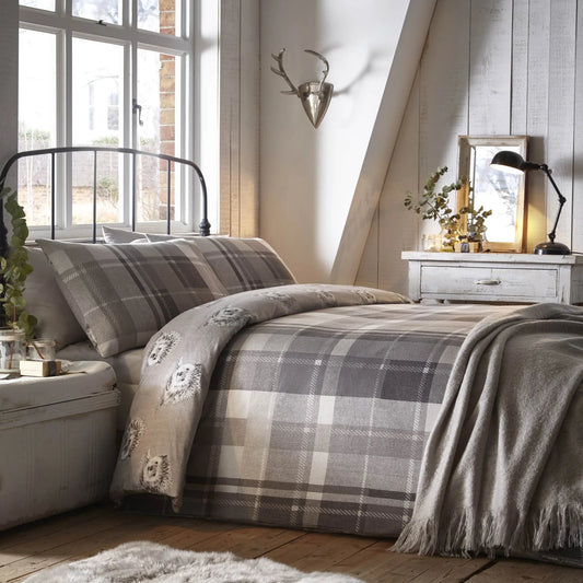 Colville Check Brushed Cotton Double Duvet set Grey