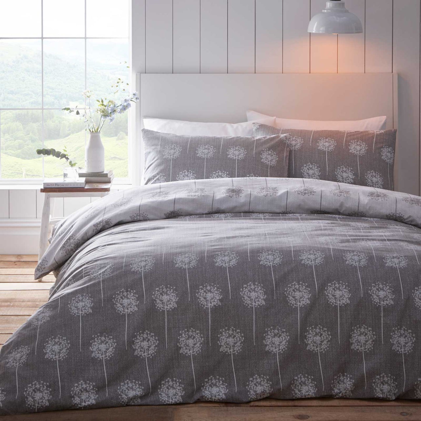 OTS Dandelion Reversible Print Grey Double Duvet Set