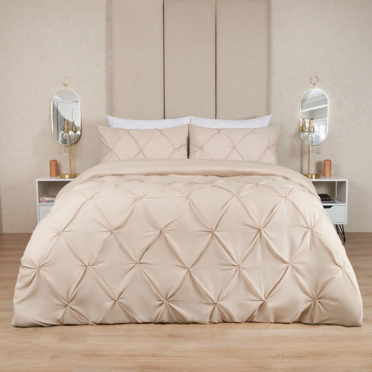 Diamond Pintuck Double Duvet Set - Beige