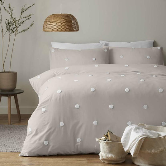 Garden Dot Double Duvet Set - Linen & White