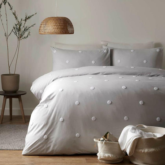 Garden Dot Double Duvet Set Silver & White