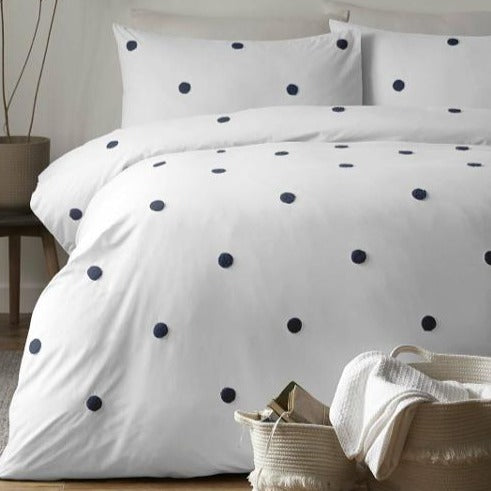 Garden Dot Duvet Set Single White & Navy