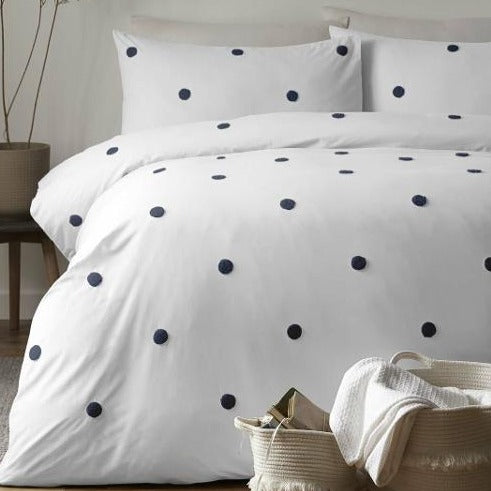 Garden Dot Double Duvet Set White & Navy