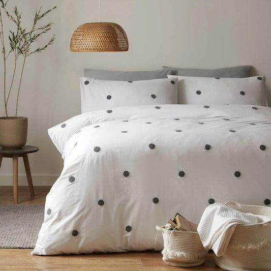 Garden Dot Bettwäsche-Set für Einzelbett, Weiß und Schiefer 